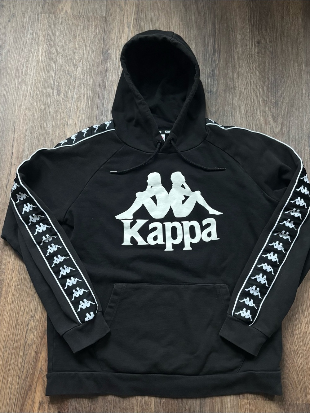 Kappa Black Crewneck Hoodie with White Logo Tape